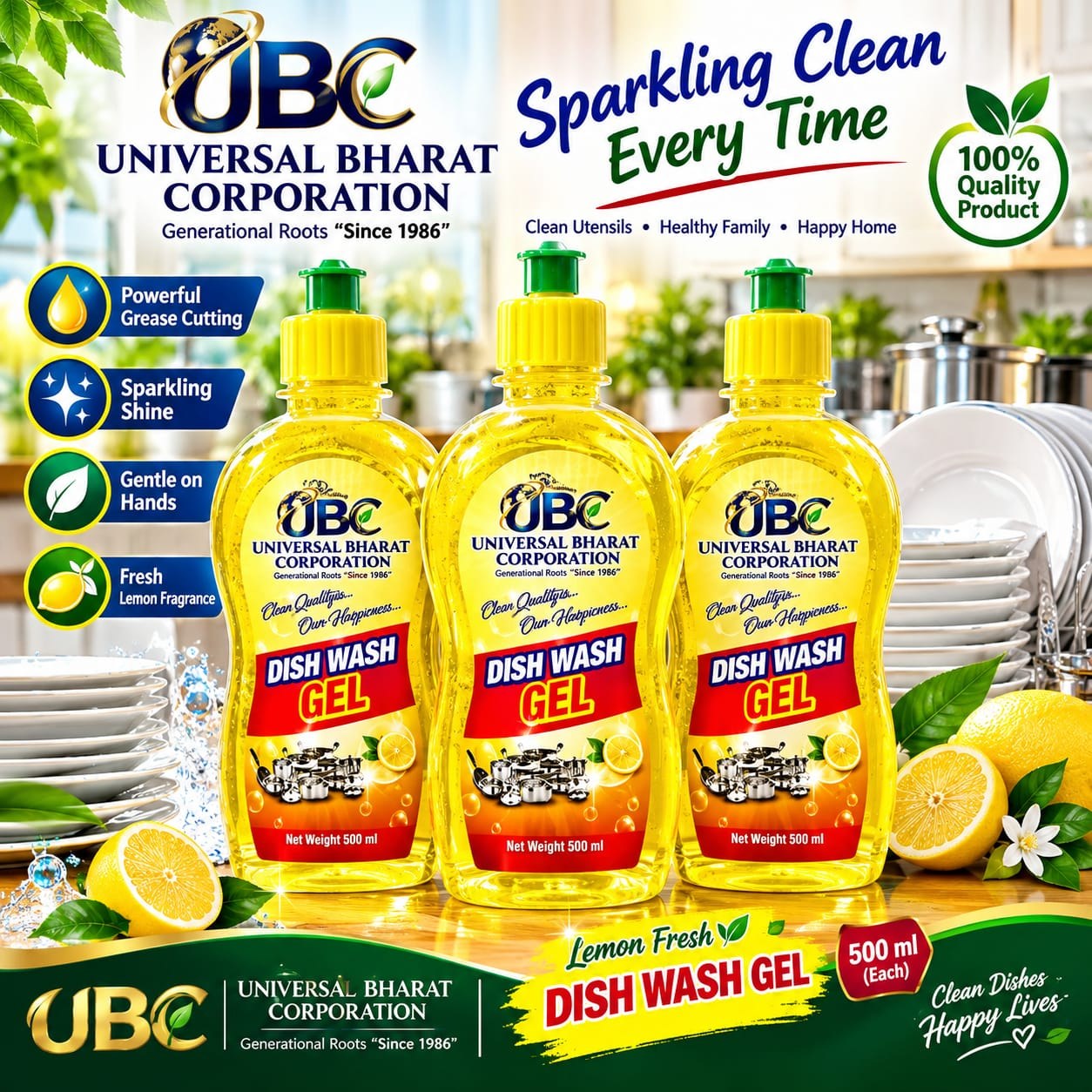 UBC Lemon Fresh Dish Wash Gel – 500ml