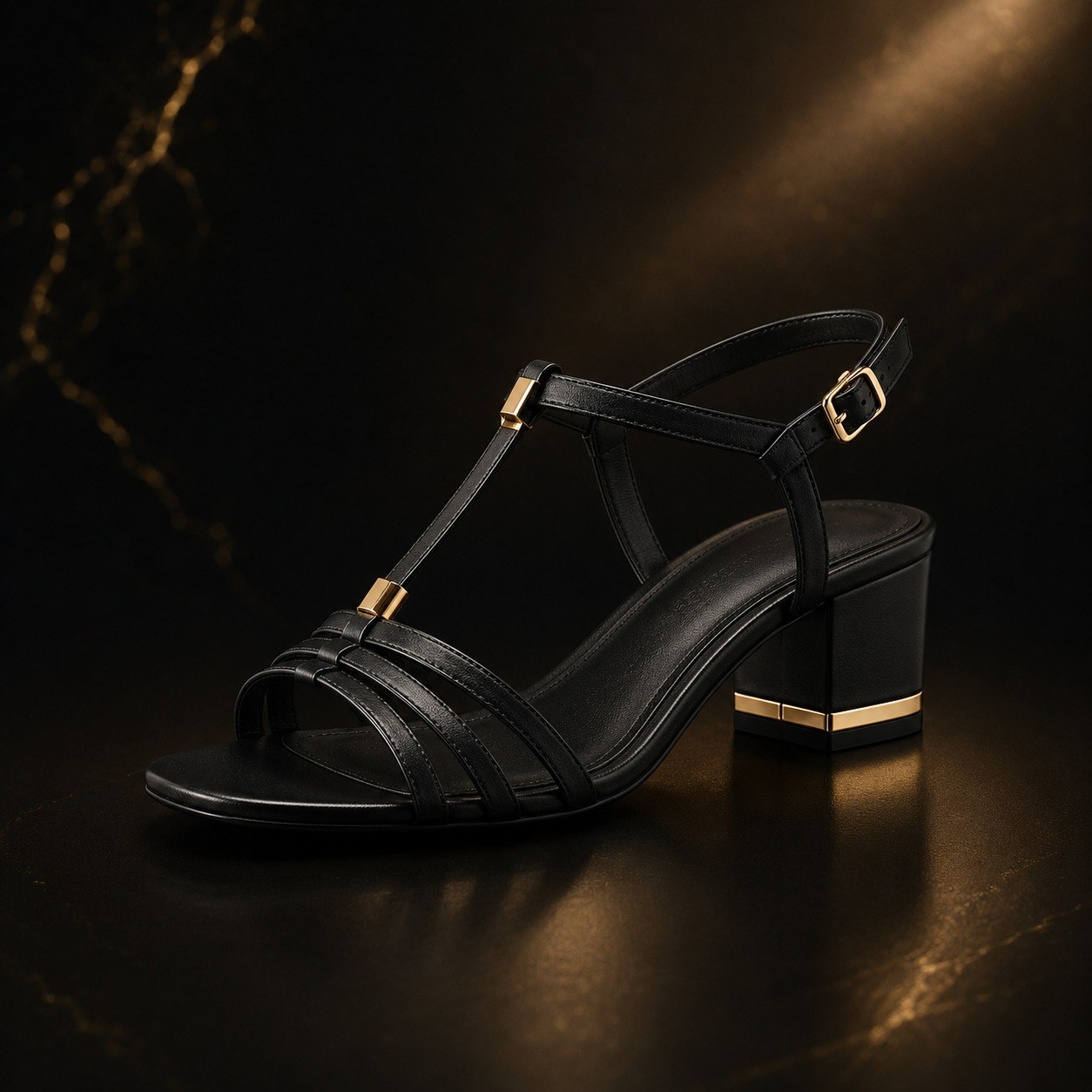 Noir Gold Block Heel Sandals thumbnail 2