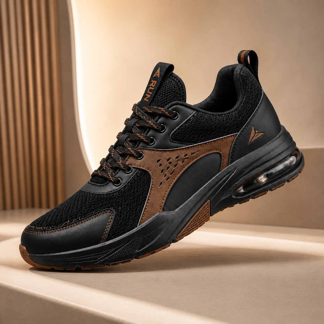 Men’s Black & Brown Air Cushion Running Shoes thumbnail 2
