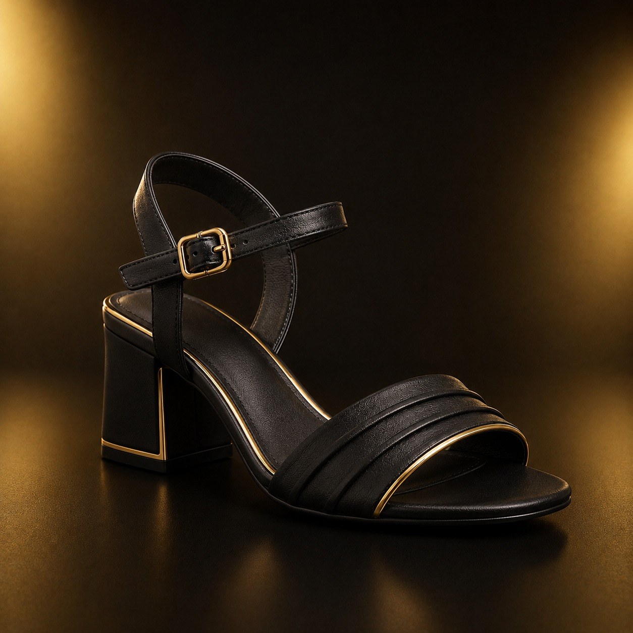 Noir Gold Block Heel Sandals