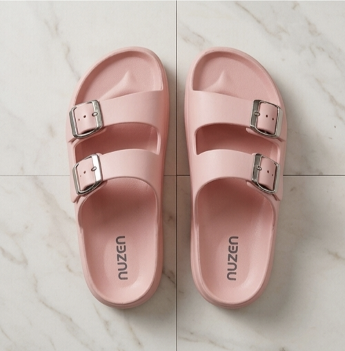 Women's Soft Double Buckle Comfort Slippers (Pink) thumbnail 3