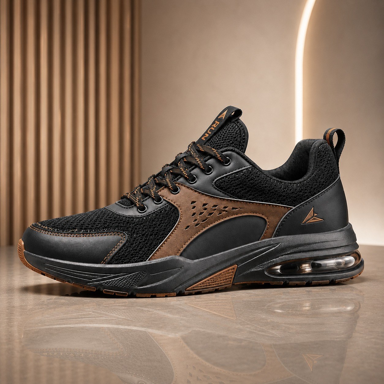 Men’s Black & Brown Air Cushion Running Shoes
