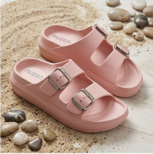 Women's Soft Double Buckle Comfort Slippers (Pink)